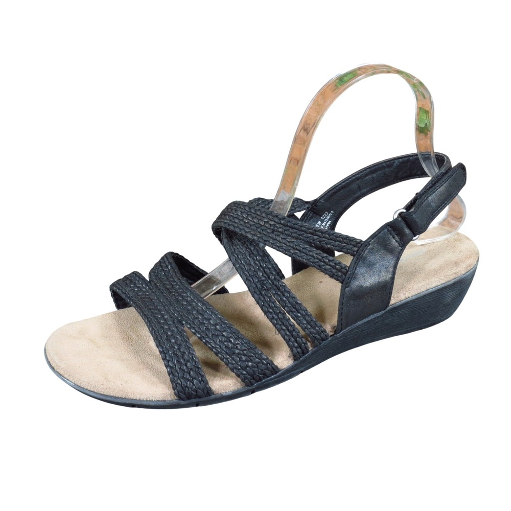 Cloudwalkers Fran Women Strappy Wedge Sandals Size 10 Wide Comfort Walking Black